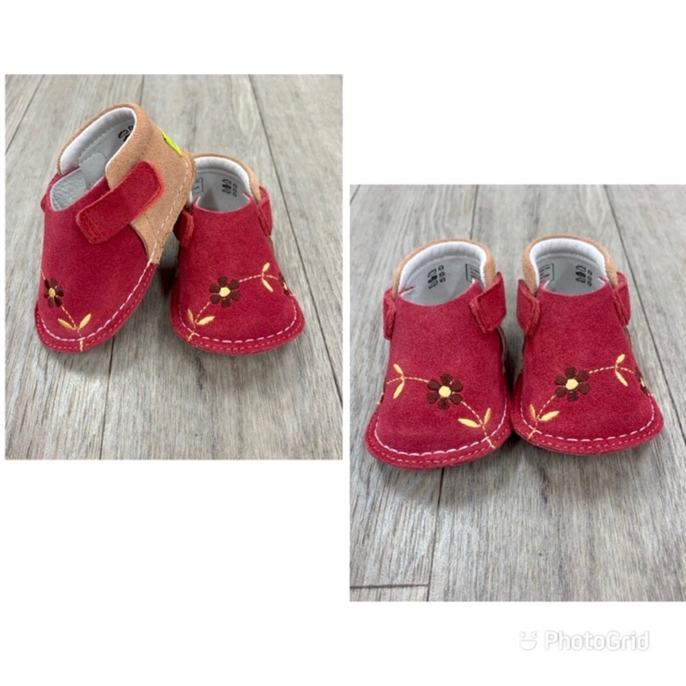 Pipit Suede Flower Apricot Camel Baby Shoes Size 2 - Picture 2 of 10
